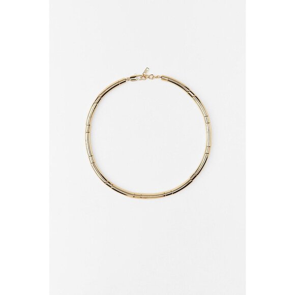 Gold Tone Tube Metal Choker Necklace By Zara - Picture 1 of 7